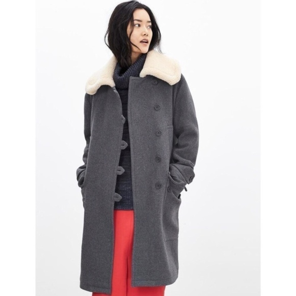 Banana Republic Italian Shearling Collar Coat Gray